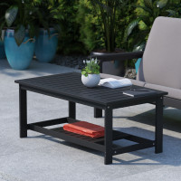 Flash Furniture JJ-T14022-BK-GG Charlestown All-Weather Poly Resin Wood Two Tiered Adirondack Slatted Coffee Conversation Table in Black